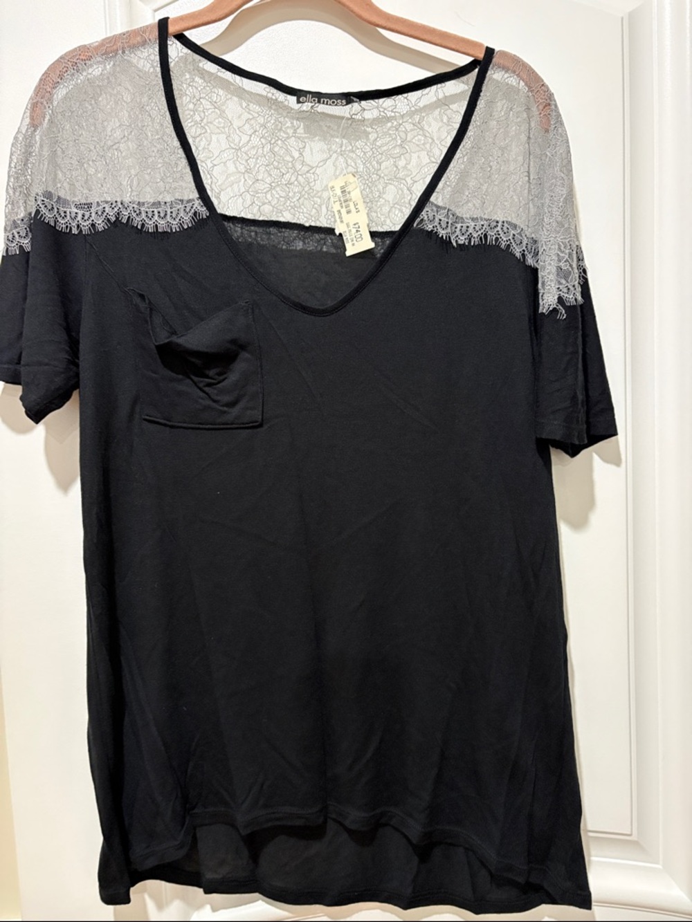 Ella Moss Black Tee with Gray Lace Details
